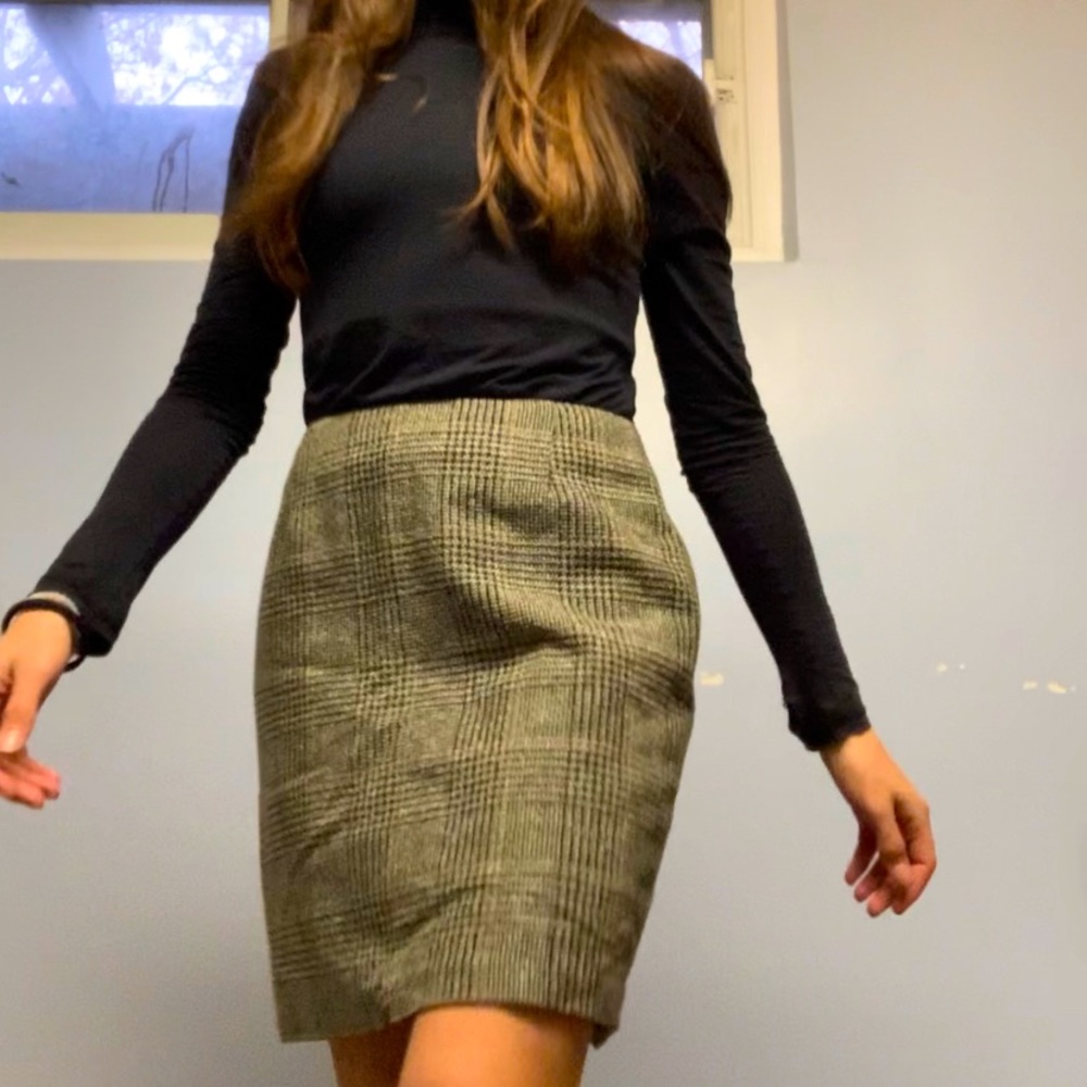 Vintage Equator Wool-blend Beige Plaid Checkered Skirt 6